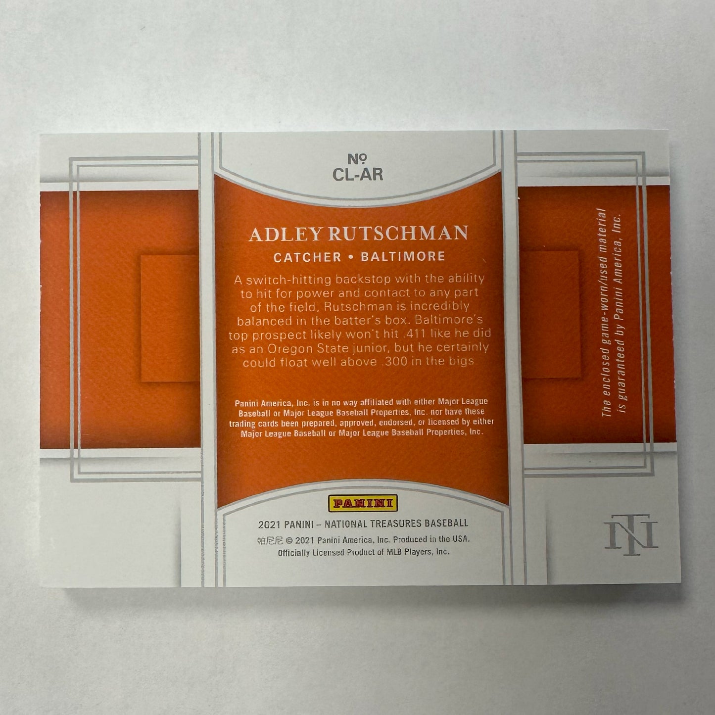 2021 Panini National Treasures Adley Rutschman CLEATS #CL-AR #05/15